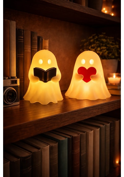 2 Li Led Kitap Okuyan & Kalpli Hayalet Gece Lambası Dekoratif Masa Lambası Diğer