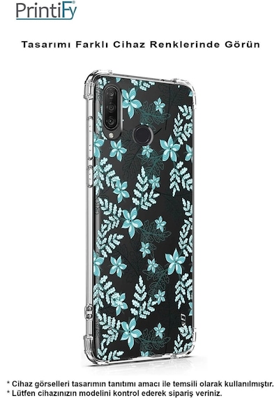 Samsung Galaxy A26 İle Uyumlu Floral Su Yeşili Baskılı Şeffaf Köşe Korumalı Antişok Kılıf