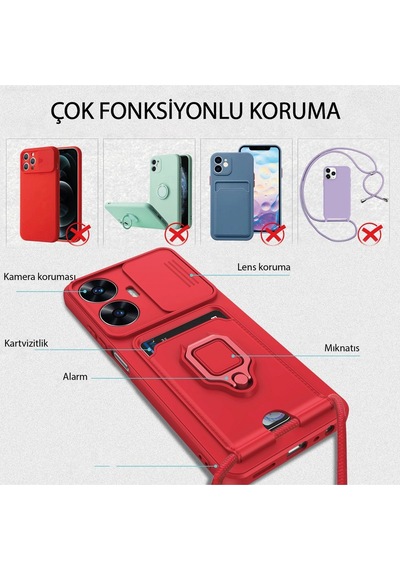 Realme C55 Kılıf Zuma Kamera Sürgülü Kartvizitli İpli Silikon Kılıf