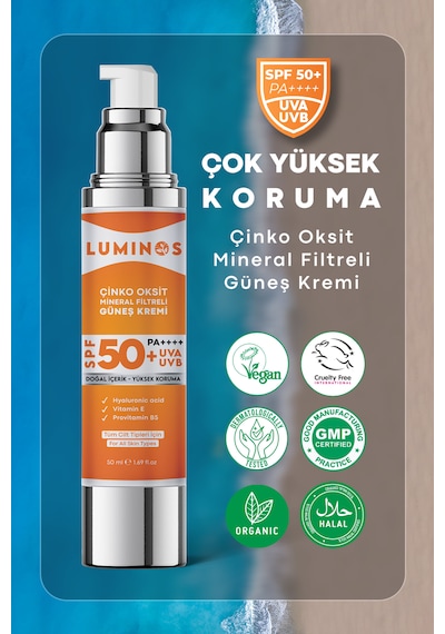 Luminos Çinko Oksit Mineral Filtreli Doğal Güneş Kremi SPF50+ 50 ML