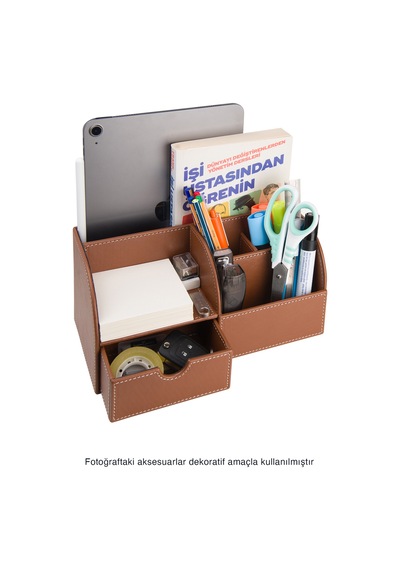 Masaüstü Düzenleyici,kalemlik,kumandalık,küpbloknotluk,tabletlik,kitaplık,6 Gözlü,çekmeceli,desktop Organizer,vegan,24,5 13 12 Taba