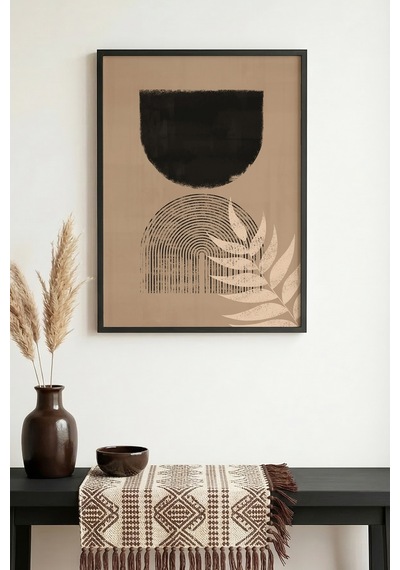 Doğal Ahşap Çerçeveli Minimal Desenli Tablo - Modern Huhu1133
