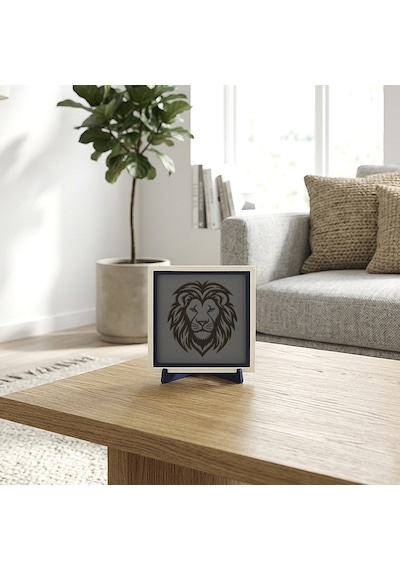 Minimalist Aslan Temalı Masaüstü Dekoratif Obje, Çalışma Alanlarına Güçlü Dokunuş 10x10 Cm