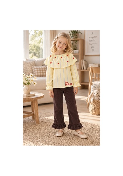 Fesshera Kız Çocuk Takım Gömlek Ve Pantolon 1-5 Yaş Sarı-acı Kahve