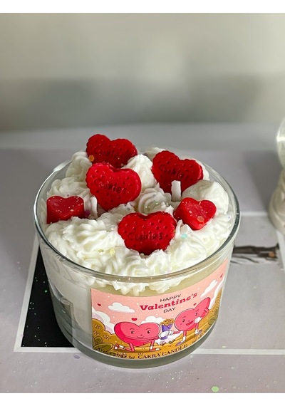 Kremalı Kalp Sevgi Model Kokulu Soya Cam Bardak Mum Kırmızı