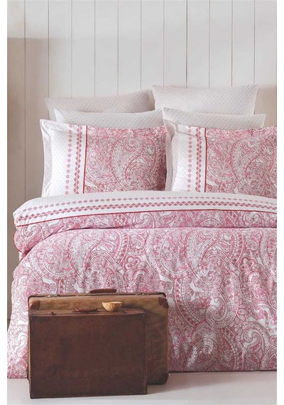 Çift Kişilik Nevresim Takımı Pamuklu Vintage Pembe Paisley 11