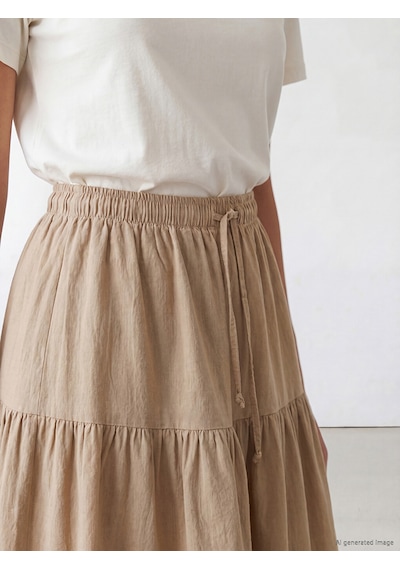 Lcw Modest Bej Beli Lastikli Katkat Etek