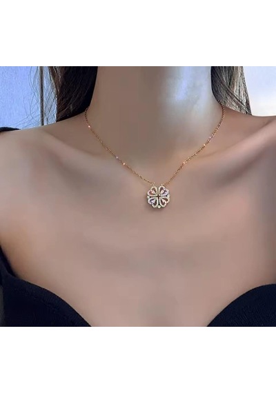 Işıklı Kutulu Yonca Çelik Kolye 054 Gold