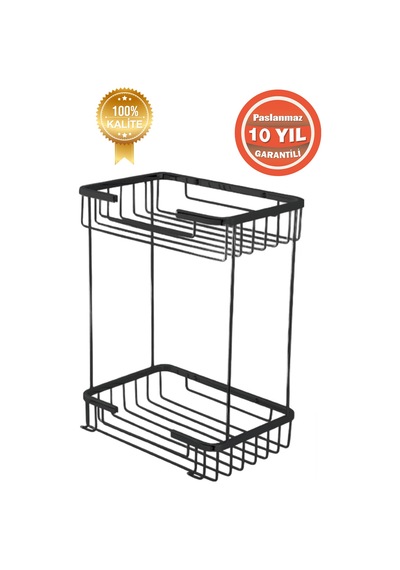 Çelik Banyo Paslanmaz Pirinç Mat Siyah Taci 22x15 Cm Şampuanlık Banyo Rafı Siyah