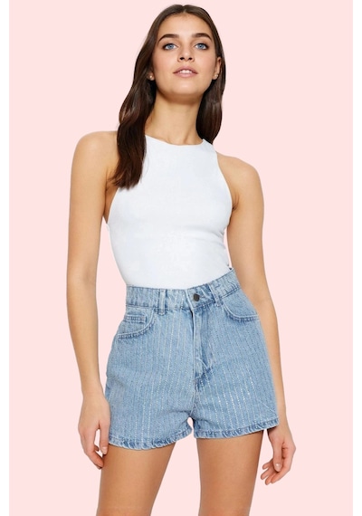 Ersefa Kadın Denim Şort Pamuk City Short Kalıp Geniş Paça Kısa Boy Yazlı mavi