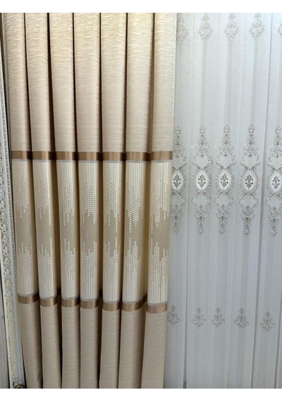 Lexroo Amasra Ft614164 V-101 Krem 1/3 Sık Pileli Fon Perde Apm
