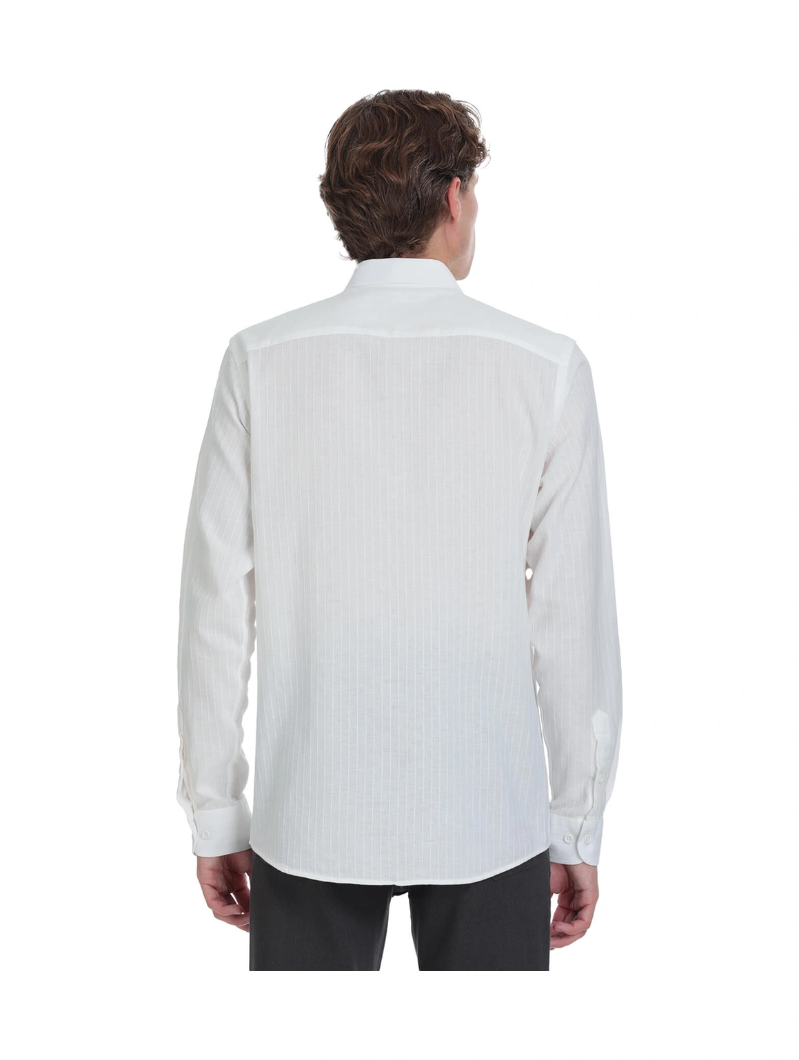 Hatemoğlu Beyaz Comfort Fit Çizgili Düğmeli Yaka 100% Pamuk Uzun Kollu Casual Gömlek 4111993 Hatemoğlu Beyaz Comfort Fit Çizgili Düğmeli Yaka 100% Pamuk Uzun Kollu Casual Gömlek 4111993