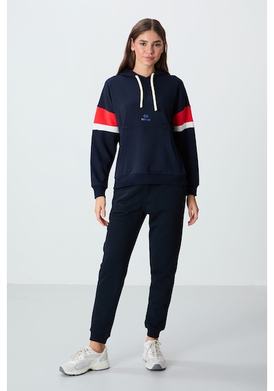 Tommy Life İndigo Kompakt Pamuklu Kalın Pürüzsüz Dokulu Kapüşonlu Oversize Fit Kadın Sweatshirt - 97290 İndigo
