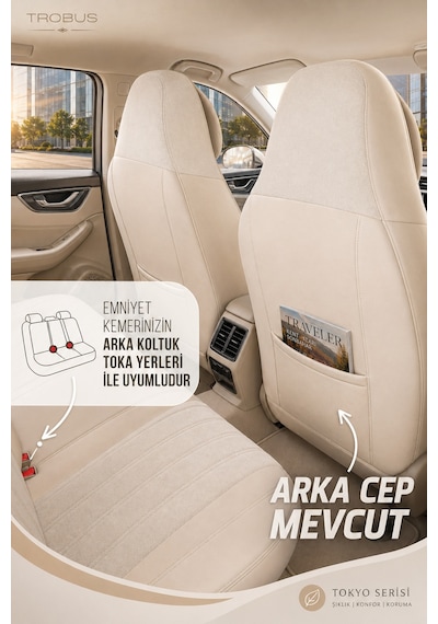 Fiat Albea 2002-2012 Bel Destekli Tay Tüyü Koltuk Kılıfı Tokyo Serisi Bej