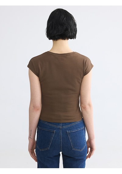 Lcw Vision Kahverengi Bisiklet Yaka Kadın Crop