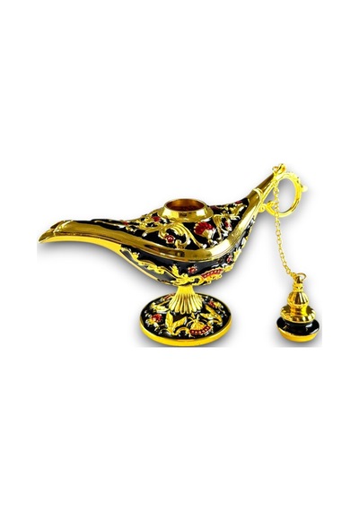 Aladdin Sihirli Lambası Renkli İşlemeli Dekoratif Biblo Alaattin Metal Çelik No:1 - 11x7 CM 728355712