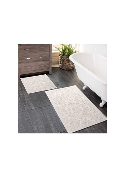 2 Li Bukle Banyo Takımı Banyo Tekstili/modern/doğal/sade/şık Kaymaz Taban -1070 Krem