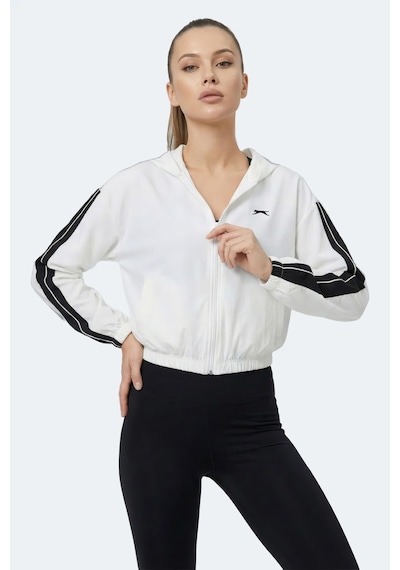Slazenger Razzle Kadın Fermuarlı Kapüşonlu Cepli Ekru Sweatshırt Ekru