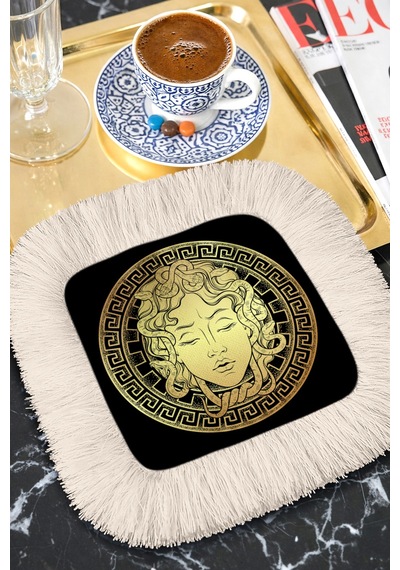 Mitolojik Medusa Desenli Saçaklı Sunum Peçetesi-klasik Lüks Siyah Altın Renkli Bardak Altlığı Mendil Tozlu Grili Nane Mitolojik Medusa Desenli Saçaklı Sunum Peçetesi-klasik Lüks Siyah Altın Renkli Bardak Altlığı Mendil Tozlu Grili Nane