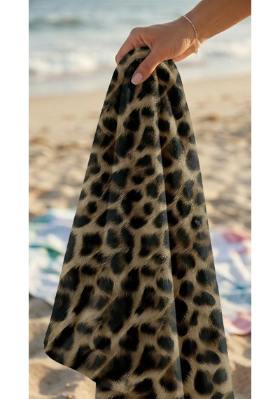 Leopar Desenli Yüksek Su Emici 70x150cm Plaj Havlusu Renkli