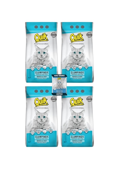 4 Adet 5lt Marsilya Sabunlu Bentonit Topaklaşan Doğal Kokusuz Kedi Kumu + Koku Giderici Hediyeli