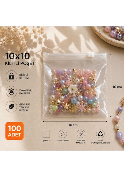 10x10 Şeffaf Kilitli Poşet 100 Adet - 140 Mikron, Bpa İçermez