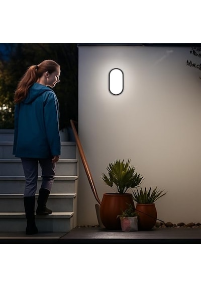 Aydos 15w Siyah Ip65 Oval Led Tavan Ve Duvar Lambası 1500 Lümen Beyaz Işık Su Ve Toz Geçirmez Banyo Bahçe Balk