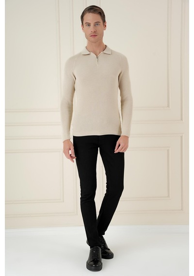 Efor Tr 878 Triko Slim Fit Bej Basic Bej
