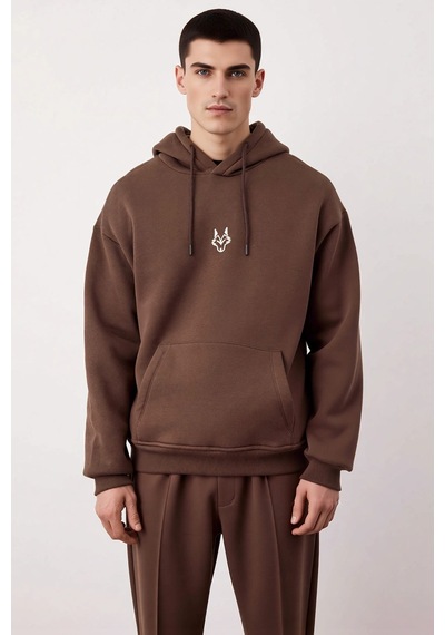 Benerly Erkek Kapüşonlu Standart Kol Kanguru Cep Sweatshirt Fonksiyonel D Koyu Kahverengi