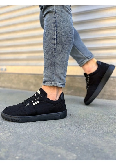 Mevese Camden Bağcıklı Keten Kumaş Erkek Günlük Sneaker Ayakkabı Siyah