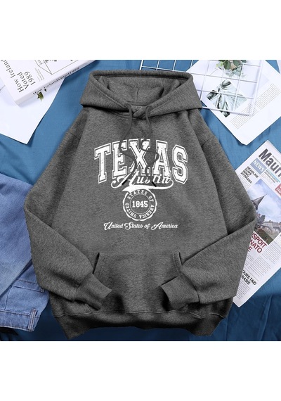 Tarzsokak Texas Austin Amerika Birleşik Devletleri Hoodies Kadın Polar Ekip Boyun Kapşonlu Yaratıcı Yen Antrasit