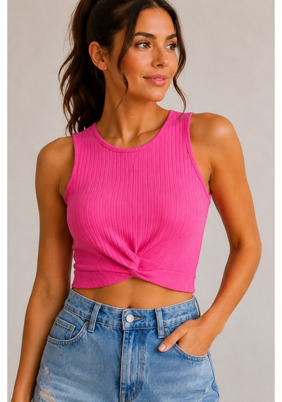 Mixxtrend Kadın Düğüm Detaylı Fitilli Kaşkorse Crop Pembe