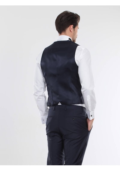 Kip Saks Fitted Fit Şal Yaka Klasik Yelek Saks