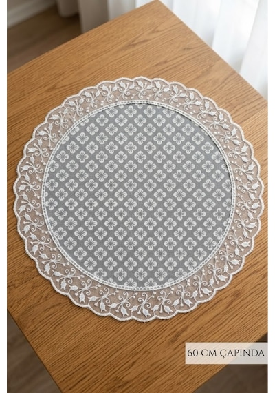 Yuvarlak Runner - 60 Cm Dekoratif Örtü Şık Masa Örtüsü Sofra Bezi Gri