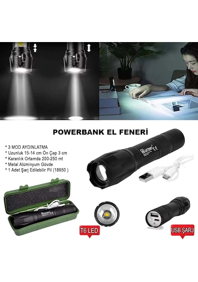 Powerbank Özellikli Uzun Menzilli El Feneri Wt-039 Tdrtr Çok Renkli
