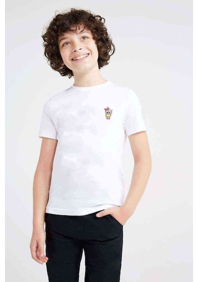 Tshirthane Baykuş Kız Pembe Göğüs Baskılı Unisex Çocuk Beyaz Tshirt