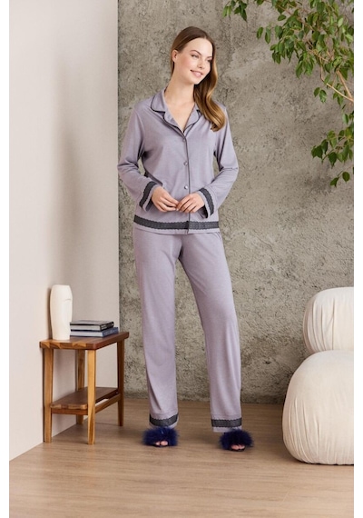 Pierre Cardin Saten Pijama Takımı 2200 Siyah Royal