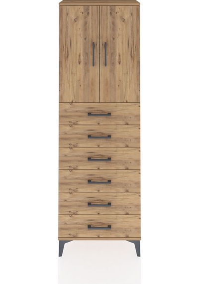 Arges Dolap 2 Raflı 6 Çekmeceli 2 Kapaklı 60x30x182 Çam-çam Çam