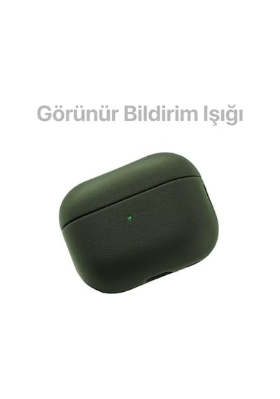 Airpods Pro 2. Nesil İle Uyumlu Leather Skin Serisi Parmak İzi Tutmayan Dış Yüzeye Sahip Ve Mükemmel Koruma Sağlayan Orta Sertlikte Silikon Kılıf Haki