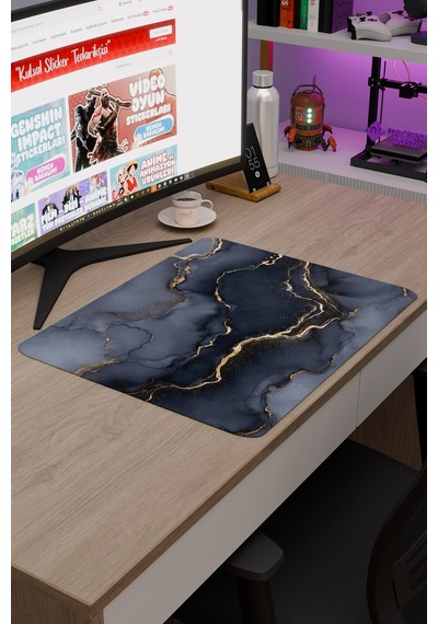 Siyah Mermer Kaymaz Dikişli Kauçuk Oyuncu Mousepad V2 - 48x40 Xl Gaming Mouse Pad Fare Altlığı