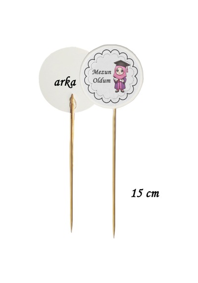 15 Cm Uzun Kürdan - 20 Adet Kız Çocuk Mezun Oldum Mezuniyet Baskılı Kürdan