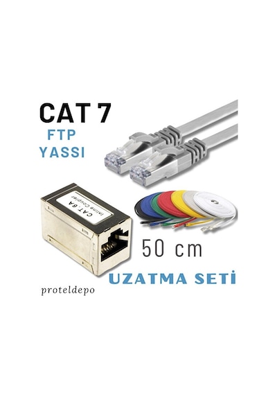 Irenıs 50 Cm, Gri Cat7 Kablo Yassı Ftp Ethernet Network Lan Ağ Kablo Ve Ekleyici