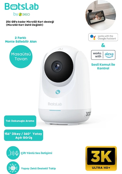 2c Pro Smart Camera - 3k / Tek Tuşla Sesli Arama / 360 Akıllı Güvenlik Kamerası - C222