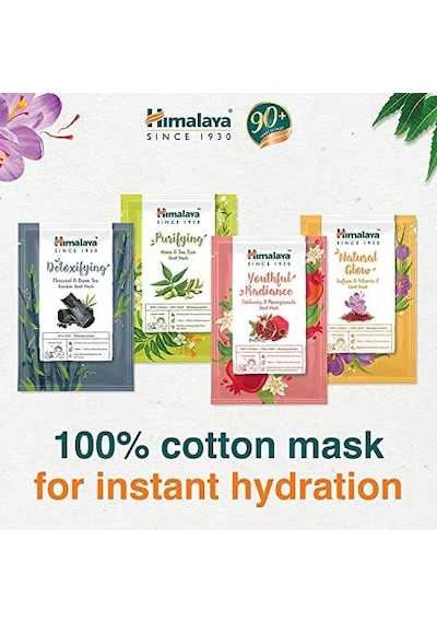 Himalaya Detox Etkili Kağıt Maske, Aktif Kömür, Yeşil Çay, Hyaluronic Acid, Bambu, Geri Dönüştürüleriblir, Tüm Ciltler, 30 Gr