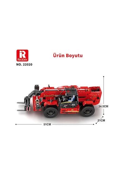 Reobrix Technic 22020 Teleskopik Kollu Forklift Telescopic Arm Forklift Kumandalı&motorlu Yaratıcı Yapı Blok Seti Building Blocks - 2096 Parça