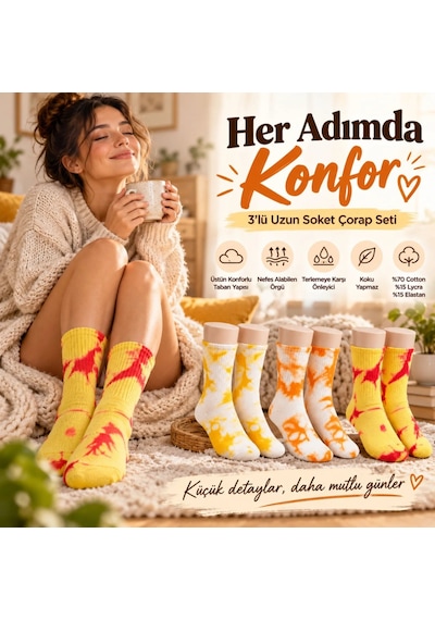 Womanandkids Wak Unisex Batik Desenli Çorap 6'lı Set Pamuklu Renkli Uzun Soket Dikişsiz Nefes Alan Günlük Spor Çorabı Çok  Renkli