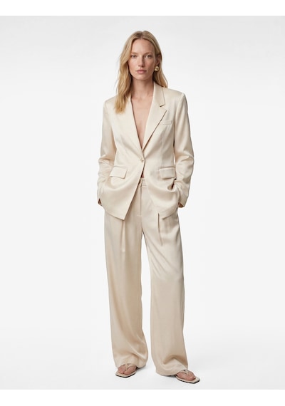 Koton Slim Fit Uzun Kollu Kruvaze Yaka Saten Ceket Ekru 6sak50112uw Ekru