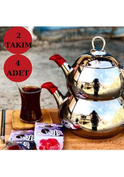 2 Takım 4 Adet Kırmızı Çaydanlık Için Sıvı Tutucu Çelik Diğer
