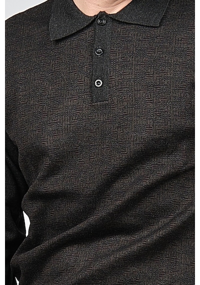 Woolman Erkek Desenli Polo Yaka Yün Kazak 1572001 Füme Füme Beyaz