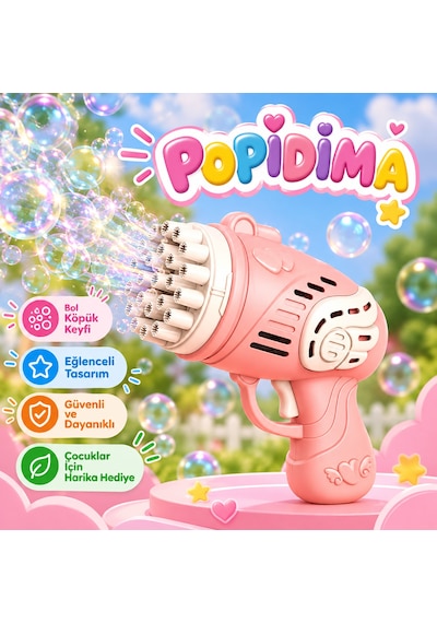 Çok Delikli Pilli Köpük Atan Tabanca Oyuncağı 23 Delikli Bubble Gun